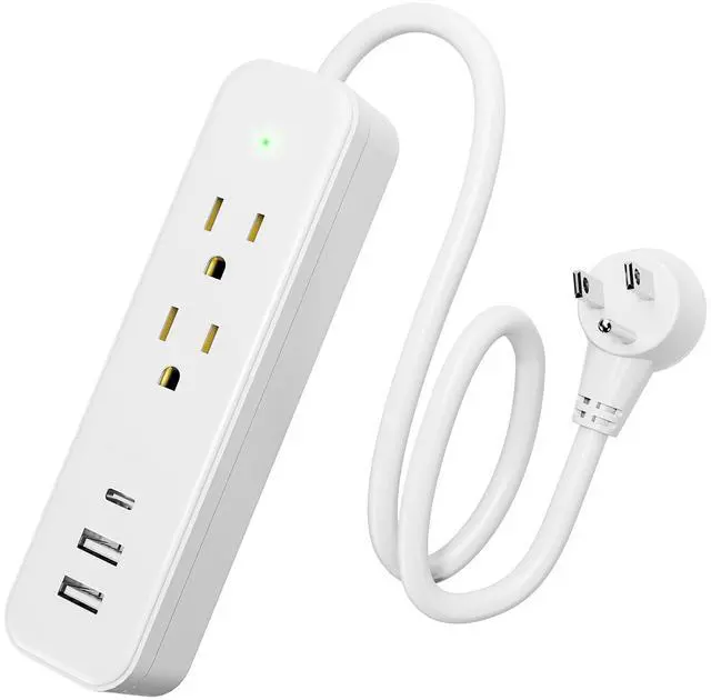Main image of Power Strip Surge Protector Flat Plug with 3 USB Ports 2 AC Outlets | 1875W 125V 15A, 20" Extension Cord, Small, White, Wall Mountable Outlet Extender for Travel, Home, Office, College, Dorm Room