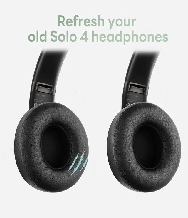 Alt view image 5 of 6 - Replacement Ear Pads for Beats Solo 4, Protein Leather, Black | Ear Pads Cushions with Soft Protein Leather and Noise Isolating Memory Foam for Beats Solo 4 Wireless On Ear Headphones