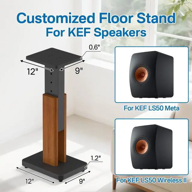 Alt view image 2 of 6 - Height Adjustable Speaker Stands Pair for KEF LS50 Meta, LS50 Stand - Heavy Duty Wood Grain Floor Stand for KEF LS50 Meta, LS50 Wireless II Speaker Stand Hold Up to 50 LBS