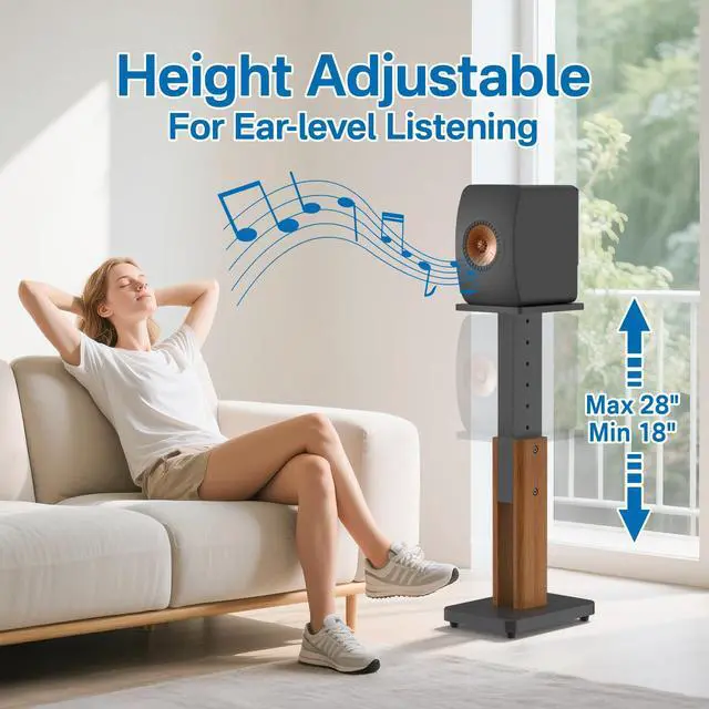 Alt view image 3 of 6 - Height Adjustable Speaker Stands Pair for KEF LS50 Meta, LS50 Stand - Heavy Duty Wood Grain Floor Stand for KEF LS50 Meta, LS50 Wireless II Speaker Stand Hold Up to 50 LBS