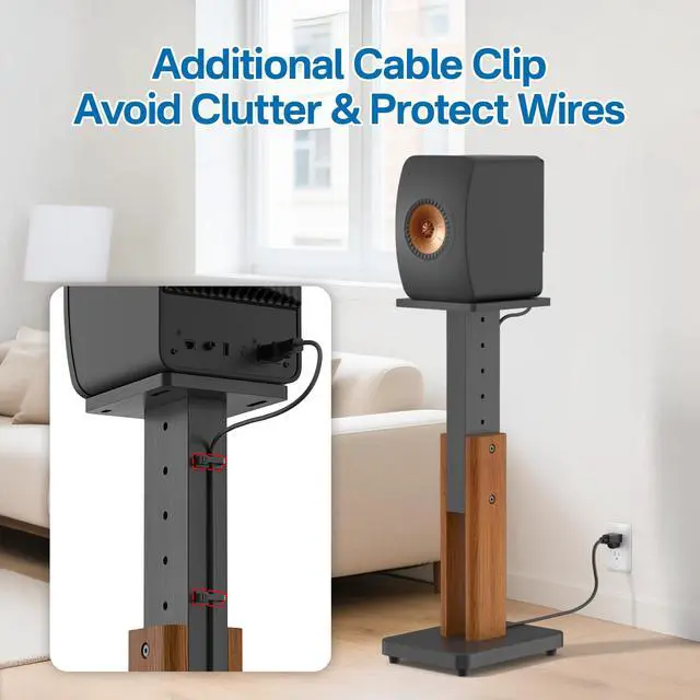 Alt view image 4 of 6 - Height Adjustable Speaker Stands Pair for KEF LS50 Meta, LS50 Stand - Heavy Duty Wood Grain Floor Stand for KEF LS50 Meta, LS50 Wireless II Speaker Stand Hold Up to 50 LBS