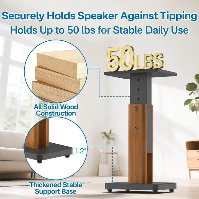 Alt view image 5 of 6 - Height Adjustable Speaker Stands Pair for KEF LS50 Meta, LS50 Stand - Heavy Duty Wood Grain Floor Stand for KEF LS50 Meta, LS50 Wireless II Speaker Stand Hold Up to 50 LBS