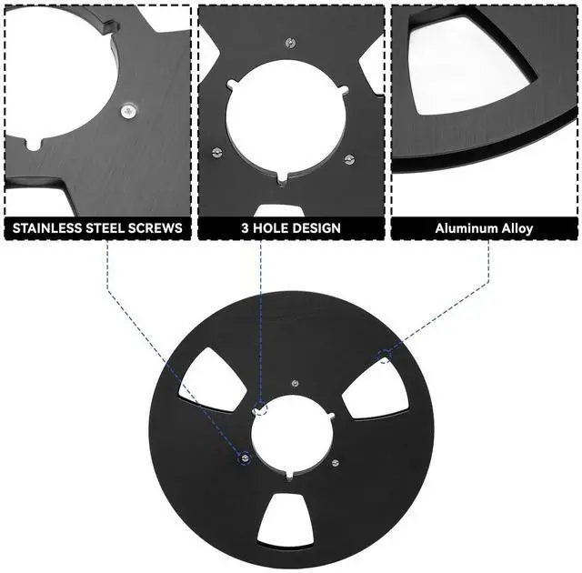 Alt view image 4 of 7 - 10.5 Inch Empty Takeup Reel, 3-Hole Sound Tape Spool | Universal 1/4 Inch Open Reel Replacement Part, Tape Recorder Accessory