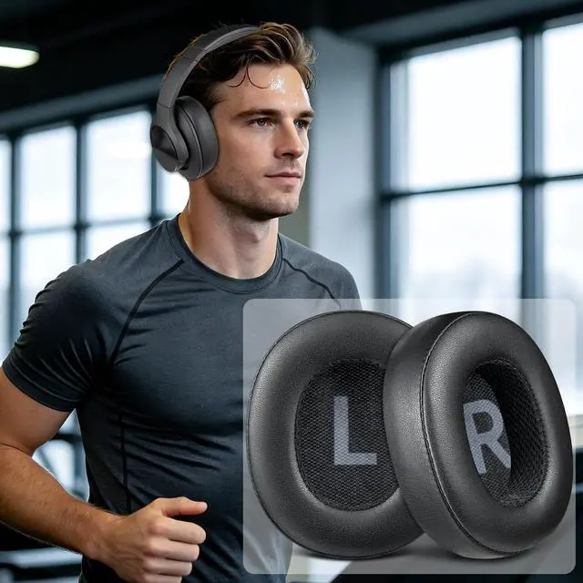 Alt view image 5 of 6 - Earpads for TREBLAB Z2 ANC Over-Ear Wireless Headphones, Replacement Ear Pads Cushions with Soft Protein Leather and High-Density Memory Foam - Black