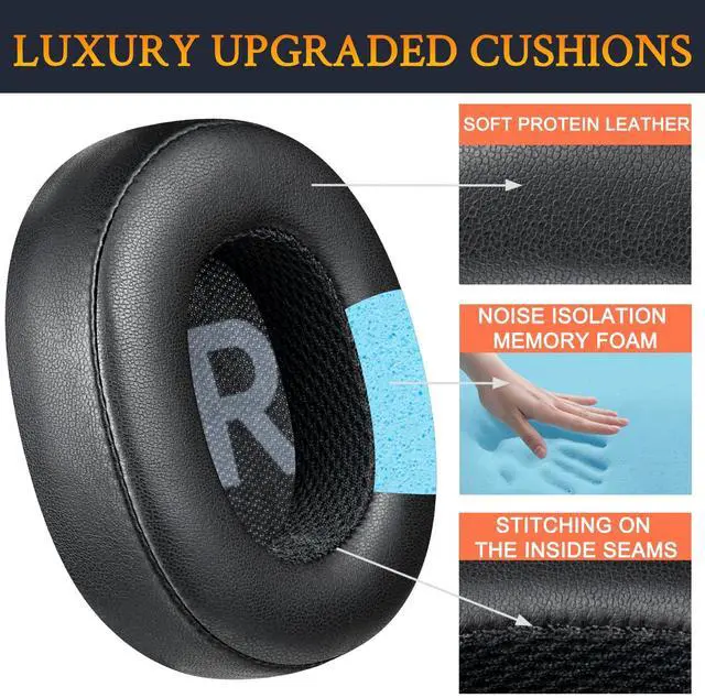 Alt view image 6 of 6 - Earpads for TREBLAB Z2 ANC Over-Ear Wireless Headphones, Replacement Ear Pads Cushions with Soft Protein Leather and High-Density Memory Foam - Black