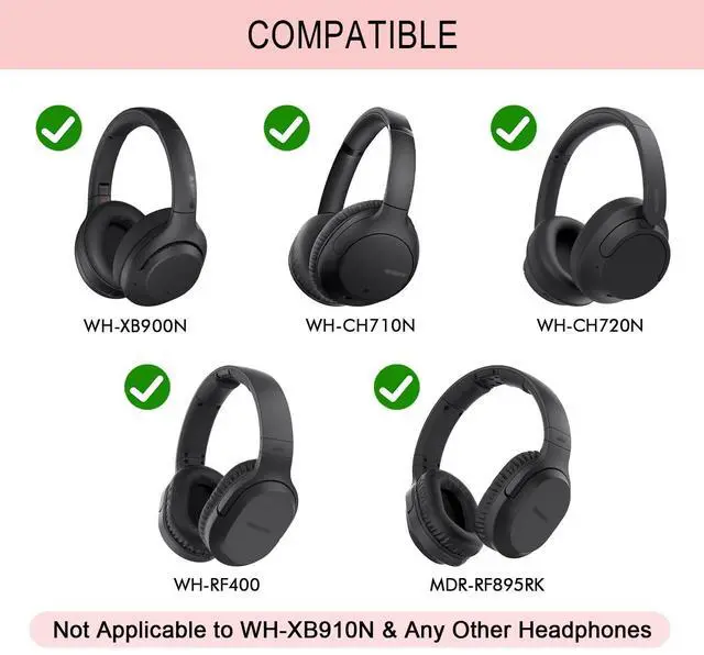 Alt view image 2 of 7 - GVOEARS Ear Pads for Sony WH-XB900N / WH-CH710N / WH-CH720N - Pink | Also for WH-RF400 / MDR-RF895RK Headphones, Earpads Cushions with Soft Protein Leather, Memory Foam