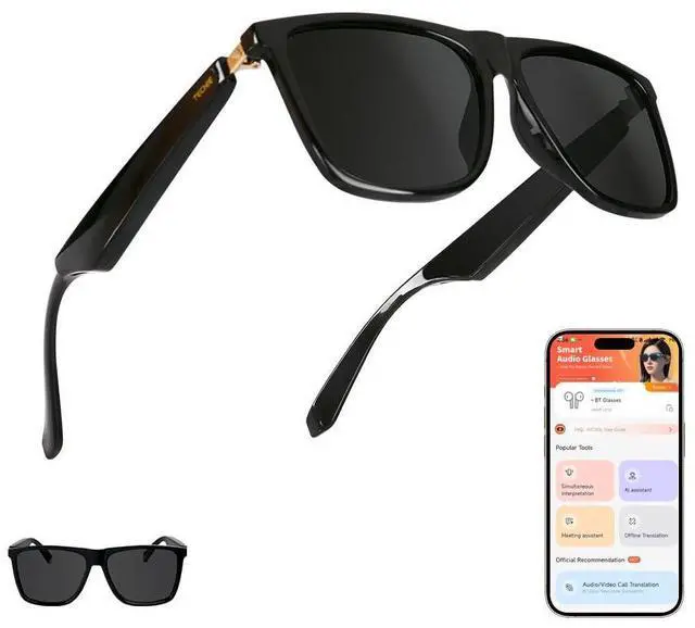 Main image of AI Smart Glasses with Translation, Bluetooth Audio,Polarized Lenses | Unisex Bluetooth sunglasses with wireless audio,touch controls and UV protection for sports,travel and outdoor use TOGS1001