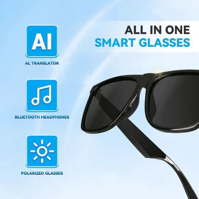 Alt view image 2 of 7 - AI Smart Glasses with Translation, Bluetooth Audio,Polarized Lenses | Unisex Bluetooth sunglasses with wireless audio,touch controls and UV protection for sports,travel and outdoor use TOGS1001