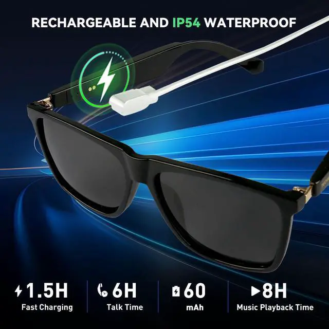 Alt view image 6 of 7 - AI Smart Glasses with Translation, Bluetooth Audio,Polarized Lenses | Unisex Bluetooth sunglasses with wireless audio,touch controls and UV protection for sports,travel and outdoor use TOGS1001