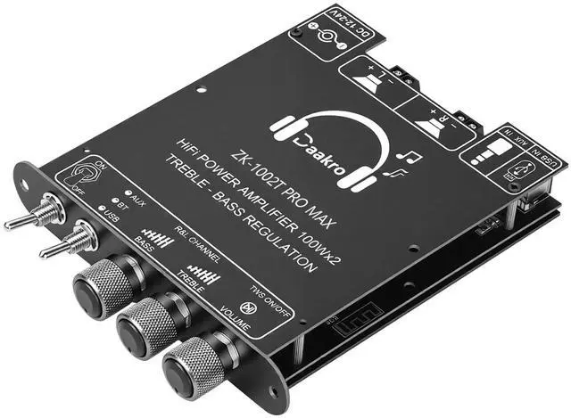 Main image of ZK-1002T Pro Max 2.0 Channel Bluetooth 5.3 Amplifier Board 100W+100W HiFi Audio AMP with Treble and Bass, TWS,BT USB and AUX Inputs, DC 12-24V 2.0 Channel Stereo AMP Module for DIY Speakers