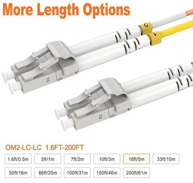 Alt view image 2 of 6 - 16ft/5m OM2 LC LC Fiber Optic Patch Cables Cord Multimode | MM Fiber Optic Cable Jumper Duplex LSZH, 50/125m, 1G/10G