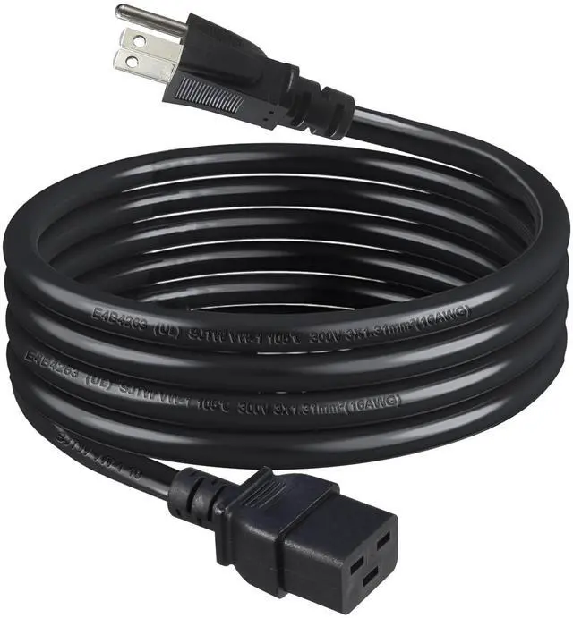 Main image of NEMA 5-15P to C19 Power Cord, North American 3 Prong NEMA 5-15P to C19 Female Extension Power Cord, 16AWG SJT 6FT Extension Cable for PDU/UPS/Servers