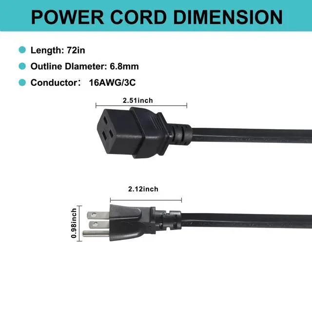 Alt view image 4 of 7 - NEMA 5-15P to C19 Power Cord, North American 3 Prong NEMA 5-15P to C19 Female Extension Power Cord, 16AWG SJT 6FT Extension Cable for PDU/UPS/Servers