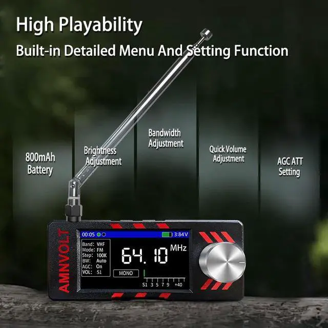 Alt view image 5 of 6 - New Upgraded Portable SI4732 Mini Radio with Has Built-in Headphone Amplifier and Hi-Z,1.9 Inch IPS Color Screen and Exquisite PC Shell,Portable AM FM LSB USB Pocket Radios Receiver