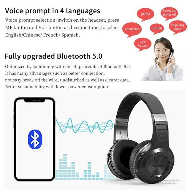 Alt view image 5 of 6 - V5.0 Bluetooth Headphones Over Ear, Wireless Bluetooth On-Ear Stereo Earphones Noise Cancelling, Soft Memory-Protein Earmuffs, w/Mic (Black)