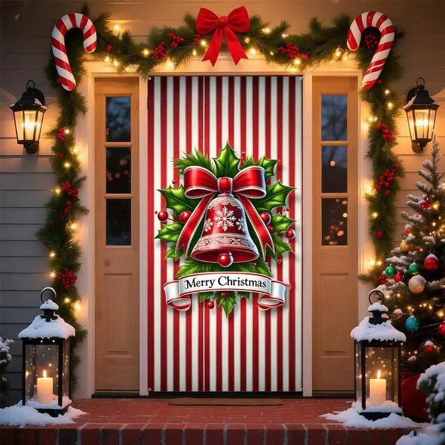 Main image of Christmas Door Cover Banner, 6 x 3 ft Christmas Decorations Flag Photography Background for for Winter Party Decorations Supplies (Bell, 70.8 x 35.4 Inch)