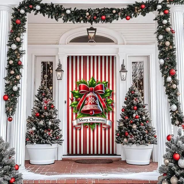 Alt view image 5 of 6 - Christmas Door Cover Banner, 6 x 3 ft Christmas Decorations Flag Photography Background for for Winter Party Decorations Supplies (Bell, 70.8 x 35.4 Inch)