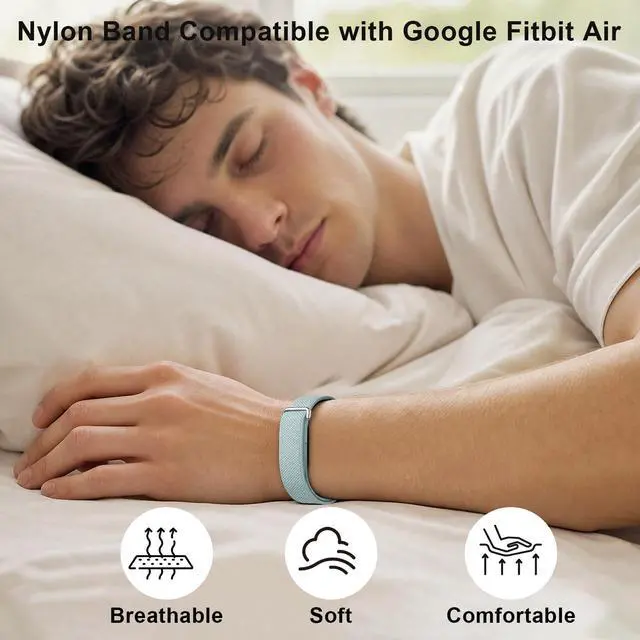 Alt view image 6 of 6 - 2 Pack Nylon Sport Band Compatible with Google Fitbit Air | Hook & Loop Adjustable Bands Only for Fit Bit Air, Breathable Replacement Straps for Men Women