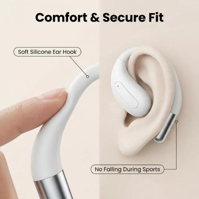 Alt view image 6 of 6 - AI Real-Time Translation Wireless Bluetooth Earbuds, ANC Active Noise Cancelling Sports Headphones with 13mm Large Dynamic Driver, Open-Ear Bone Conduction Workout Earphones for iOS & Android