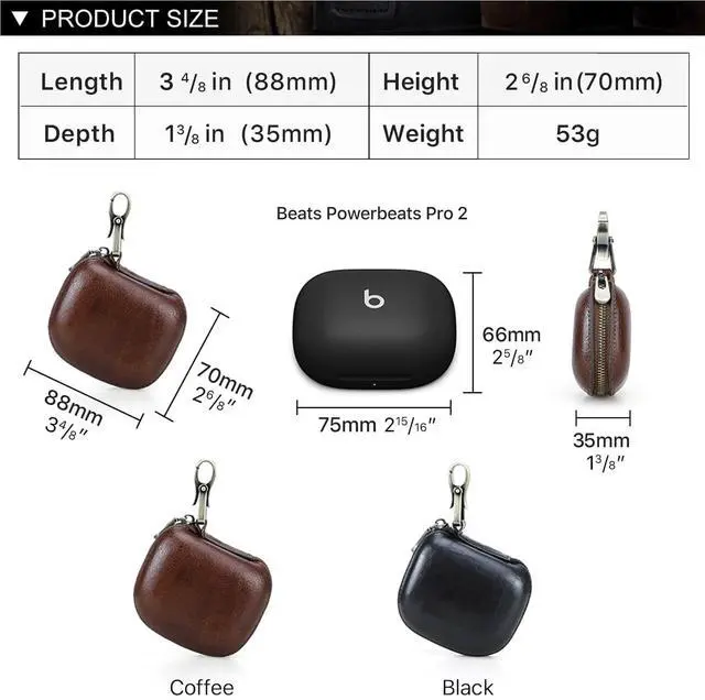 Alt view image 3 of 6 - Leather Case Replacement for Beats Powerbeats Pro 2 2025,Vegetable-Tanned Cowhide Leather Portable Travel Case Compatible with Powerbeats Pro 2 Charging(Brown)