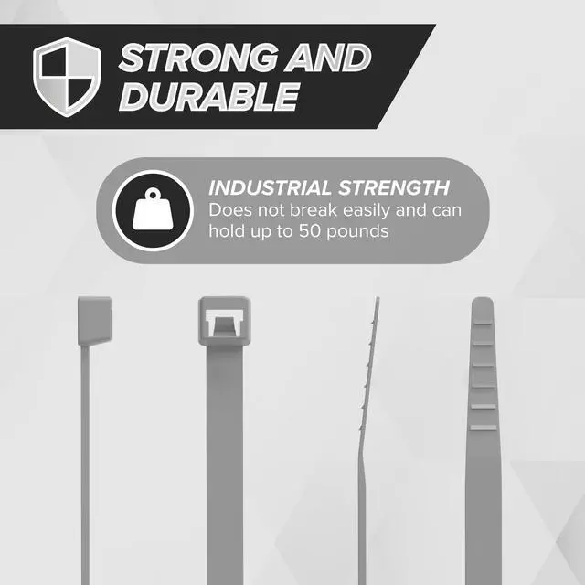 Alt view image 3 of 7 - 11-Inch Zip Ties - Indoor/Outdoor Cable Ties for Cord and Wire Management, No Tools Needed - Strong Nylon Cable Holders 11 IN, 100 Pack, Grey