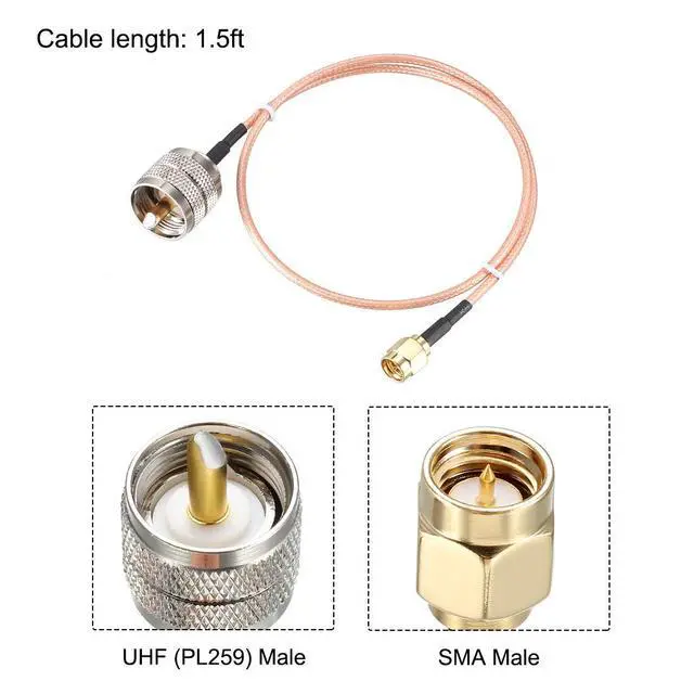 Alt view image 2 of 5 - SMA Male to UHF PL-259 Male RG316 RF Coaxial Coax Cable 1.5 Ft