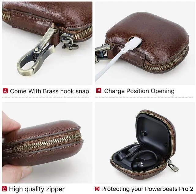 Alt view image 6 of 6 - Leather Case Replacement for Beats Powerbeats Pro 2 2025,Vegetable-Tanned Cowhide Leather Portable Travel Case Compatible with Powerbeats Pro 2 Charging(Brown)