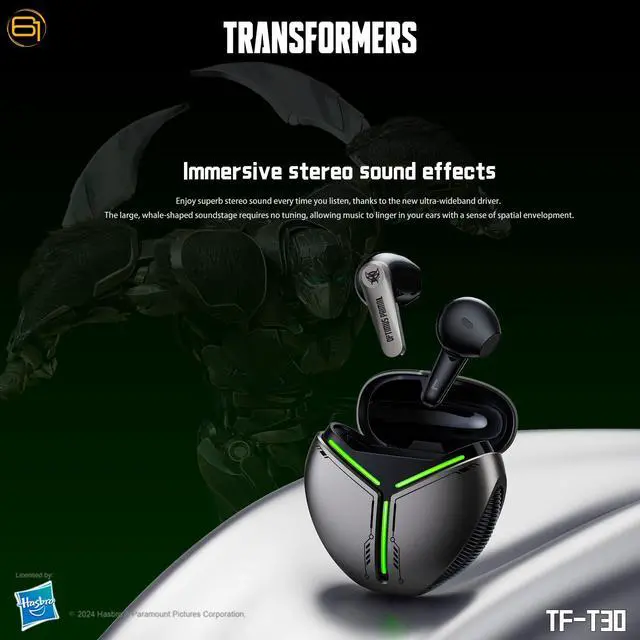 Alt view image 3 of 6 - TF-T30 Bluetooth TWS Wireless Earbuds with Energy Core Design Passive Noise Cancelling Semi-In-Ear Cool HiFi HD Calling Music Game Modes Low Latency Sports Earphones (Gray Optimus Primal)