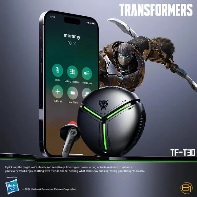 Alt view image 4 of 6 - TF-T30 Bluetooth TWS Wireless Earbuds with Energy Core Design Passive Noise Cancelling Semi-In-Ear Cool HiFi HD Calling Music Game Modes Low Latency Sports Earphones (Gray Optimus Primal)