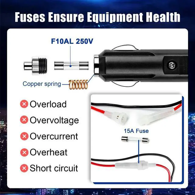 Alt view image 2 of 6 - CB Power Cord 3 Pin Plug Cable 2-Wire 15A Fused Replacement with 12V Car Cigarette Lighter Plug for Cobra Uniden Midland Mobile CB Ham Radio (3PIN 2PACK)