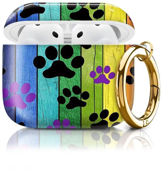 Main image of Compatible with AirPod 4th Generation Case Cover with Keychain, Full Protective Shockproof Wireless Headphone Case for Women Men Girl (Black and Purple Dog Paw)