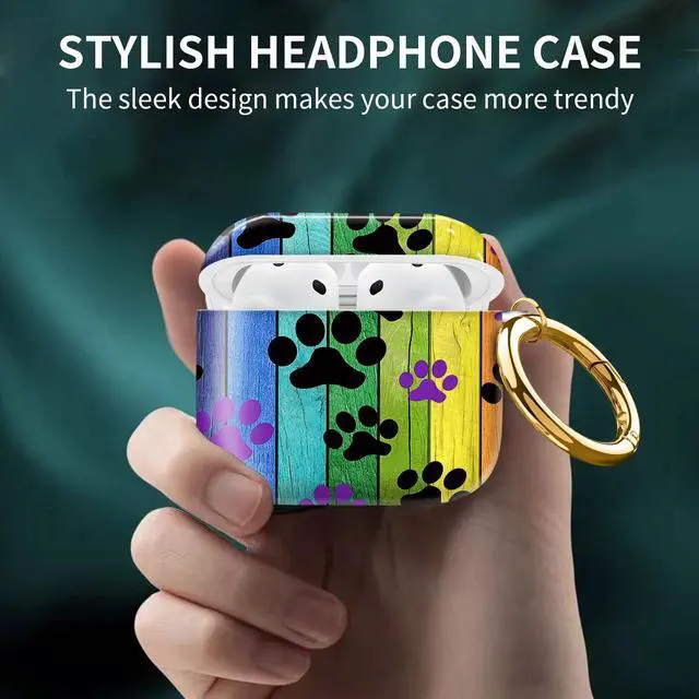 Alt view image 2 of 6 - Compatible with AirPod 4th Generation Case Cover with Keychain, Full Protective Shockproof Wireless Headphone Case for Women Men Girl (Black and Purple Dog Paw)