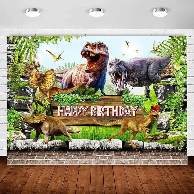 Main image of Dinosaur Themed Birthday Backdrop Jungle Forest 3D Dinosaur World Park Photography Background for Kids Child Birthday Decorations Animal Dino Party Banner Supplies Photo Booth Backdrops 6x4ft