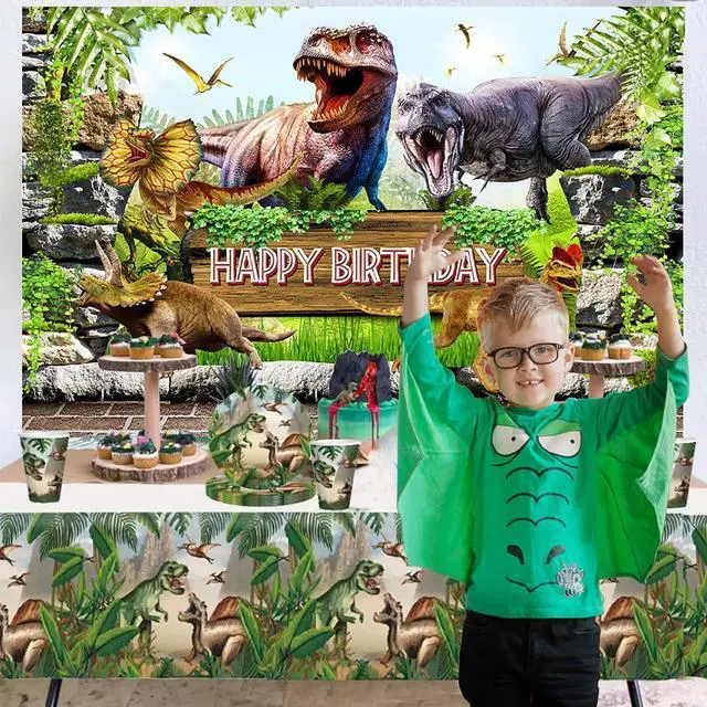 Alt view image 2 of 7 - Dinosaur Themed Birthday Backdrop Jungle Forest 3D Dinosaur World Park Photography Background for Kids Child Birthday Decorations Animal Dino Party Banner Supplies Photo Booth Backdrops 6x4ft