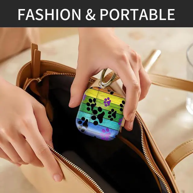 Alt view image 5 of 6 - Compatible with AirPod 4th Generation Case Cover with Keychain, Full Protective Shockproof Wireless Headphone Case for Women Men Girl (Black and Purple Dog Paw)
