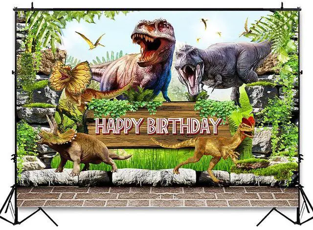 Alt view image 3 of 7 - Dinosaur Themed Birthday Backdrop Jungle Forest 3D Dinosaur World Park Photography Background for Kids Child Birthday Decorations Animal Dino Party Banner Supplies Photo Booth Backdrops 6x4ft