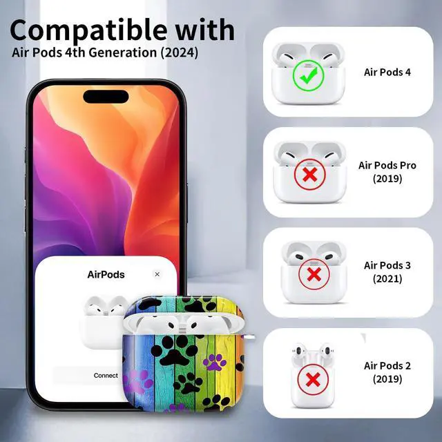 Alt view image 6 of 6 - Compatible with AirPod 4th Generation Case Cover with Keychain, Full Protective Shockproof Wireless Headphone Case for Women Men Girl (Black and Purple Dog Paw)