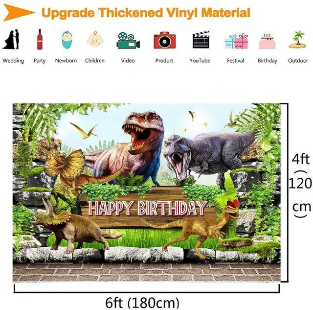 Alt view image 5 of 7 - Dinosaur Themed Birthday Backdrop Jungle Forest 3D Dinosaur World Park Photography Background for Kids Child Birthday Decorations Animal Dino Party Banner Supplies Photo Booth Backdrops 6x4ft