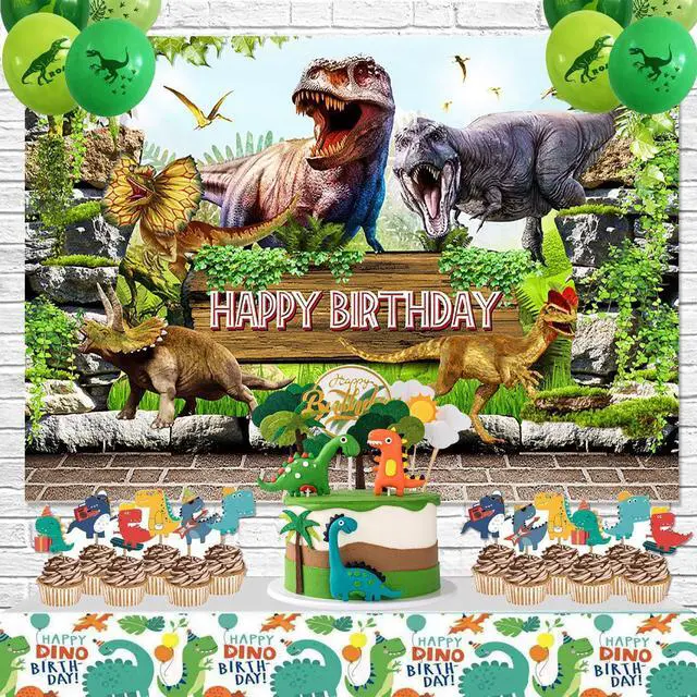 Alt view image 4 of 7 - Dinosaur Themed Birthday Backdrop Jungle Forest 3D Dinosaur World Park Photography Background for Kids Child Birthday Decorations Animal Dino Party Banner Supplies Photo Booth Backdrops 6x4ft