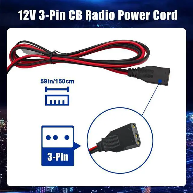 Alt view image 5 of 6 - CB Power Cord 3 Pin Plug Cable 2-Wire 15A Fused Replacement with 12V Car Cigarette Lighter Plug for Cobra Uniden Midland Mobile CB Ham Radio (3PIN 2PACK)