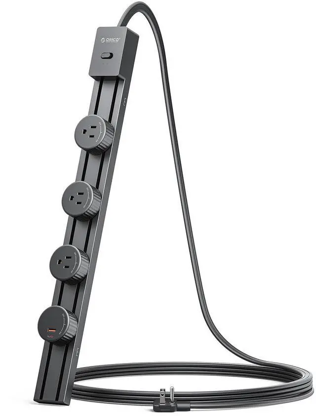 Main image of PD 20W Power Strip Track Socket with Surge Protector | Track Outlet with Removable 3 AC Outlet Adapters 1875W & 1 USB-C, 5 FT Flat Plug Extension Cord for Home Office Kitchen
