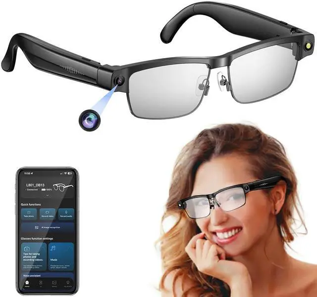 Main image of Smart AI Glasses with Camera, 800W Cameras & Photo Capture, Real-Time Translation, Recording Glasses with AI Assistant, Open-Ear Audio, Object Recognition, Bluetooth, for Travel (B2#)