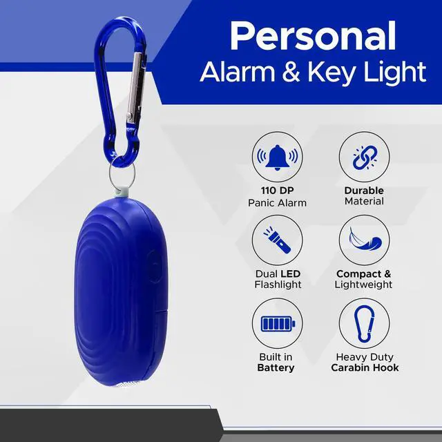 Alt view image 2 of 7 - Personal Safety Alarm for Women, 120DB, Blue | Dual LED flashlight and keychain attachment deliver a loud deterrent alert on the go