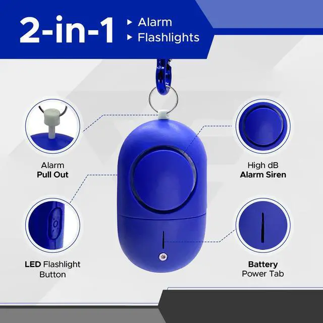 Alt view image 5 of 7 - Personal Safety Alarm for Women, 120DB, Blue | Dual LED flashlight and keychain attachment deliver a loud deterrent alert on the go