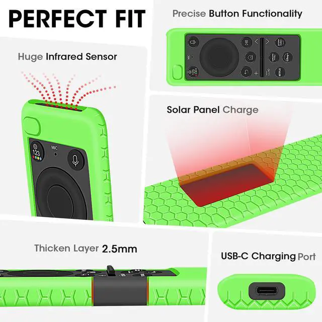 Alt view image 4 of 7 - Cover Case for Samsung BN59-01480A Solar Remote -Glow Green+Blue | Protective Silicone Sleeve for Samsung Remote BN59-01432A BN59-01455A BN59-01436A TM2560E TM2360F TM2360E TM2361F TM2361E