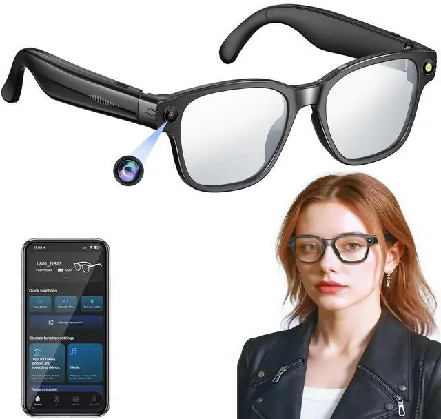 Main image of Smart AI Glasses with Camera, 800W Cameras & Photo Capture, Real-Time Translation, Recording Glasses with AI Assistant, Open-Ear Audio, Object Recognition, Bluetooth, for Travel (A1#)