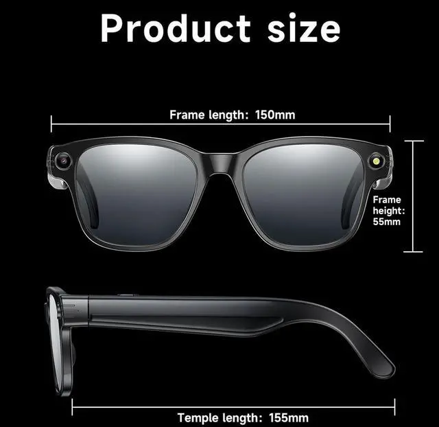 Alt view image 6 of 6 - Smart AI Glasses with Camera, 800W Cameras & Photo Capture, Real-Time Translation, Recording Glasses with AI Assistant, Open-Ear Audio, Object Recognition, Bluetooth, for Travel (A1#)