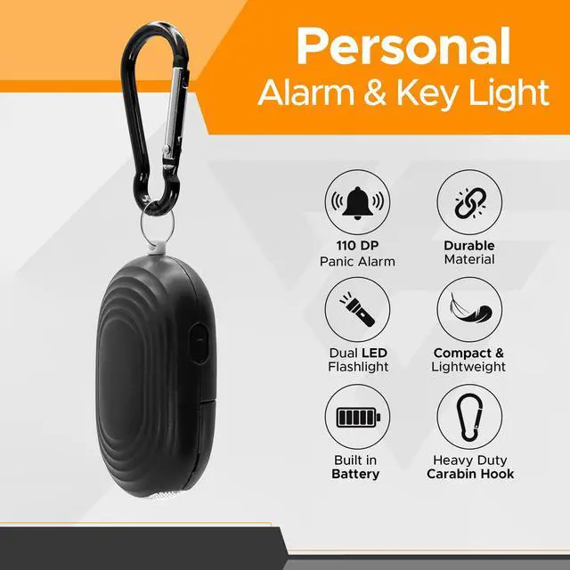 Alt view image 2 of 7 - Personal Safety Alarm for Women, 120DB, Black | Dual LED flashlight and keychain attachment deliver a loud deterrent alert on the go