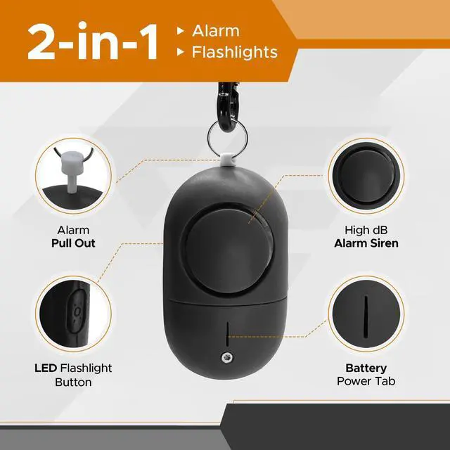 Alt view image 5 of 7 - Personal Safety Alarm for Women, 120DB, Black | Dual LED flashlight and keychain attachment deliver a loud deterrent alert on the go