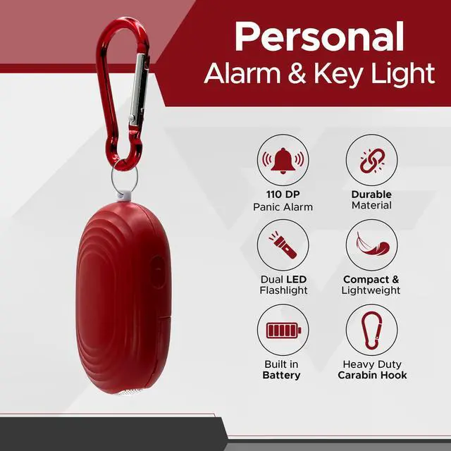 Alt view image 2 of 7 - Personal Safety Alarm for Women, 120DB, Red | Dual LED flashlight and keychain attachment deliver a loud deterrent alert on the go